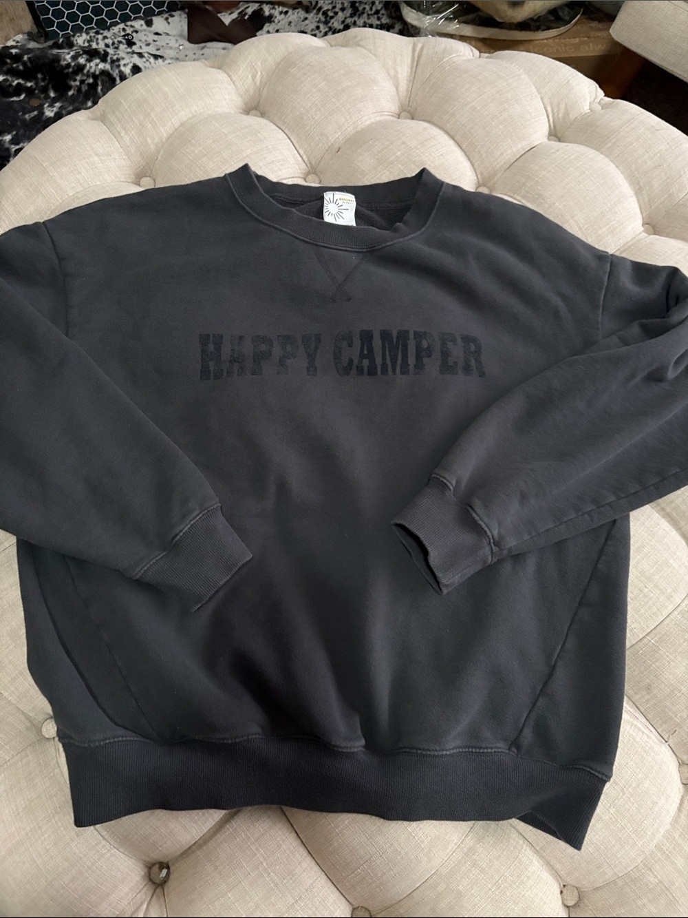 aerie Black 'Happy Camper' Crewneck Sweatshirt